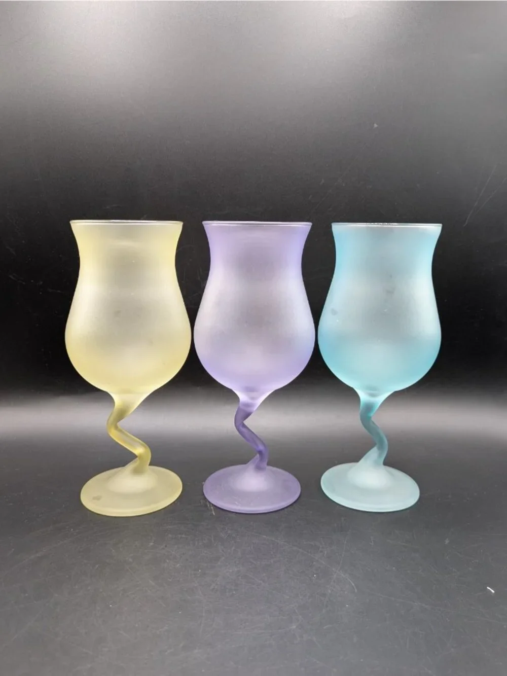 Libbey Satin Frosted Pastel Z Stem Cocktail Glass Water Goblets 12 oz Set of 6